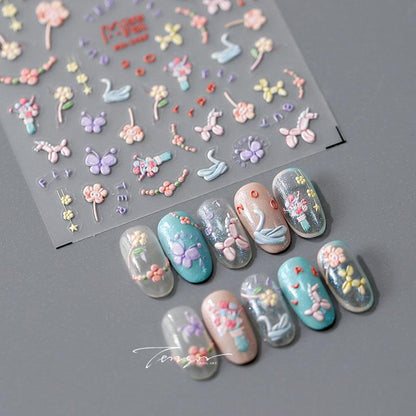 Tensor Nail Art Stickers Floral Embossed Sticker Decals - Nail MAD