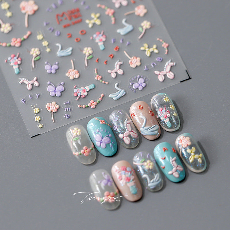 Tensor Nail Art Stickers Floral Embossed Sticker Decals - Nail MAD