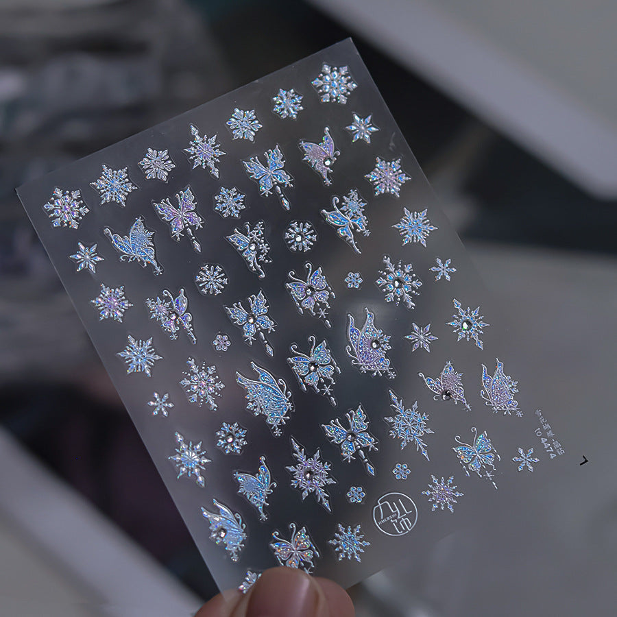 Snowflake Butterfly Nail Art Stickers Adhesive Embossed Sticker Decals to4472