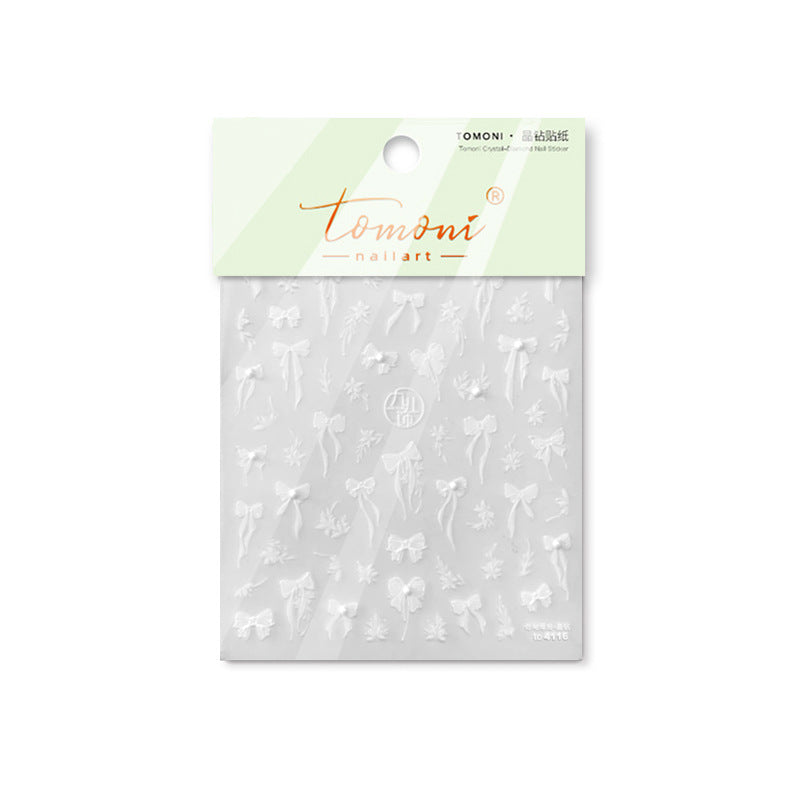 Bow Ribbon Nail Art Stickers Adhesive Embossed White Bow Sticker Decals to4116