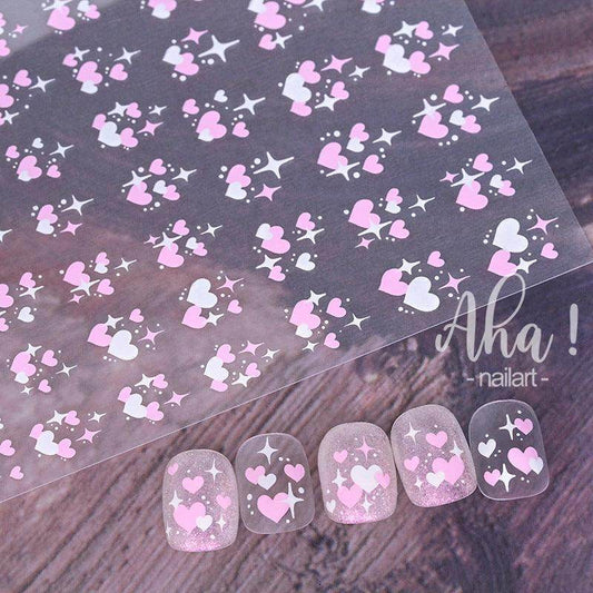 Nail Art Stickers 3D Love Heart Sticker Decals Metal Star Nail Adhesive Stickers Aha - Nail MAD