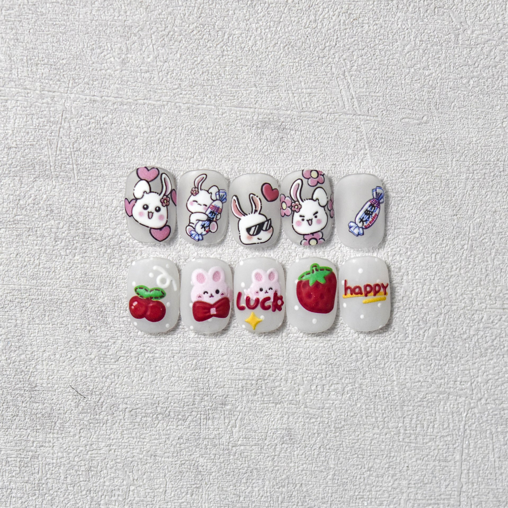NailMAD Pink Bunny Nail Stickers 5D Embossed Strawberry Nail Decals Self-Adhesive DIY Manicure Accessories to2767