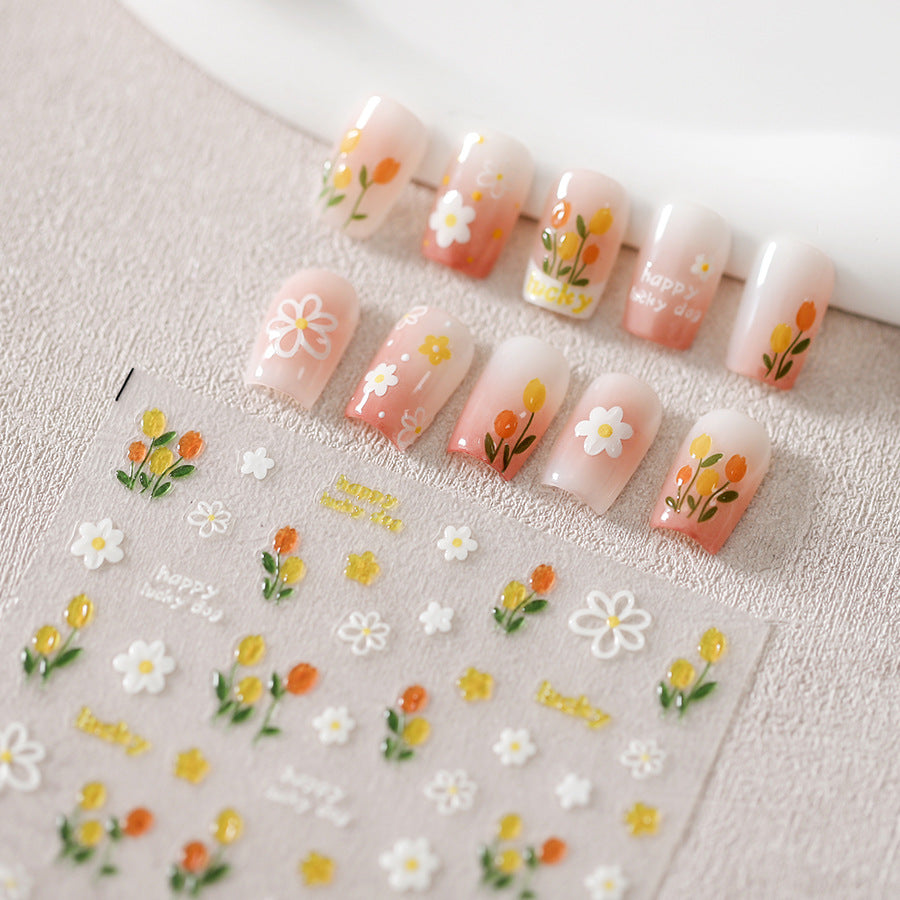 NailMAD Nail Art Stickers Jelly Tulips Adhesive Embossed Flowers Sticker Decals M350