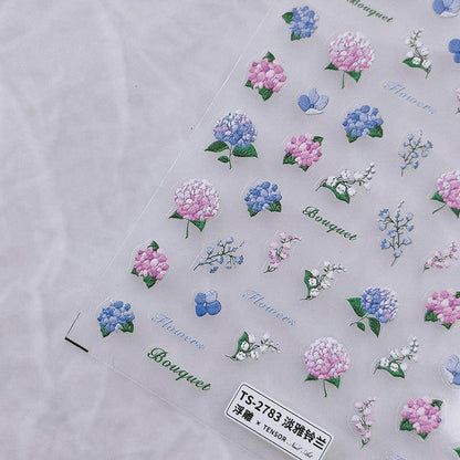 Hydrangeas Flower Nail Art Stickers Adhesive Slider Lily Of The Valley Flower Sticker Decals - Nail MAD