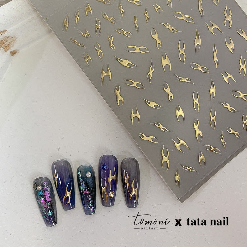 NailMAD Metal Flame Nail Art Stickers Adhesive Embossed Fire Chain Sticker Decals toa146