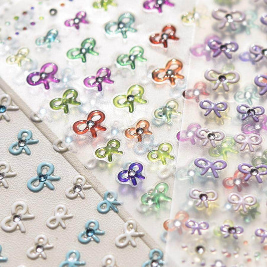 Bow With Rhinestone Pearl Nail Art Stickers Adhesive Embossed Sticker Decals TA256 - Nail MAD