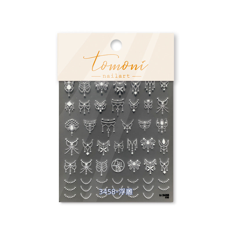 NailMAD Gold Necklace Nail Art Stickers Adhesive Embossed Line Dots Sticker Decals to3457