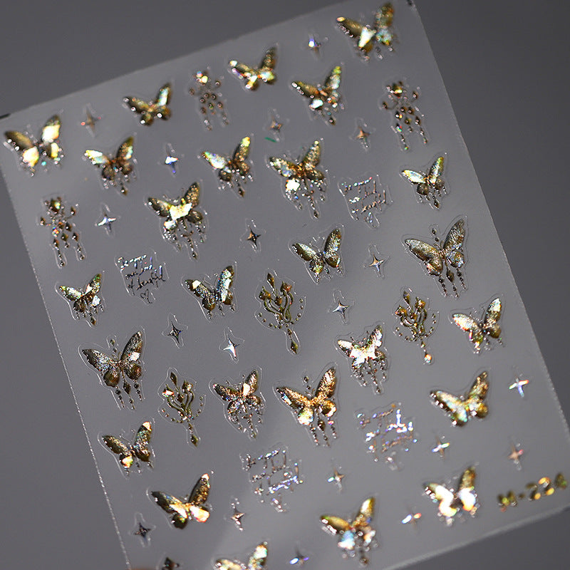 NailMAD Nail Art Stickers Adhesive Slider Embossed Laser Butterfly Sticker Decals M224 - Nail MAD