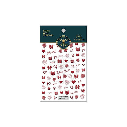 Tensor Nail Art Stickers Red Bow Heart Rose Embossed Sticker Decals - Nail MAD