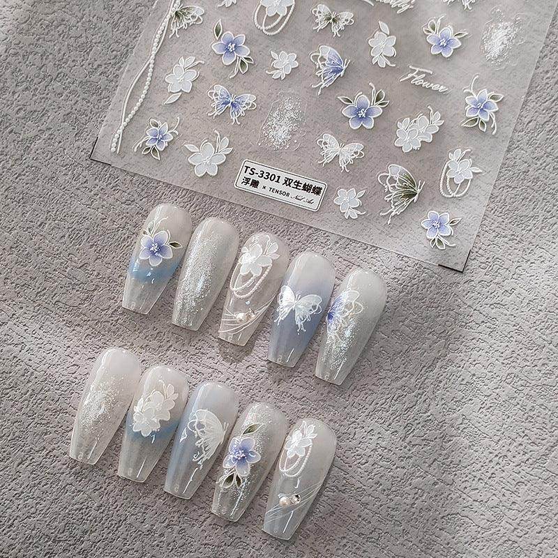Nail Art Stickers Adhesive Slider Butterfly Flower Embossed Sticker Decals - Nail MAD