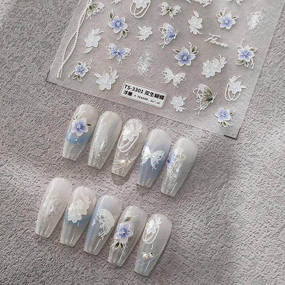 Nail Art Stickers Adhesive Slider Butterfly Flower Embossed Sticker Decals - Nail MAD