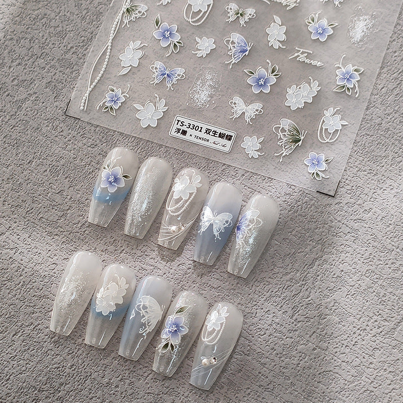 NailMAD Nail Art Stickers Adhesive Slider Butterfly Flower Embossed Sticker Decals - Nail MAD