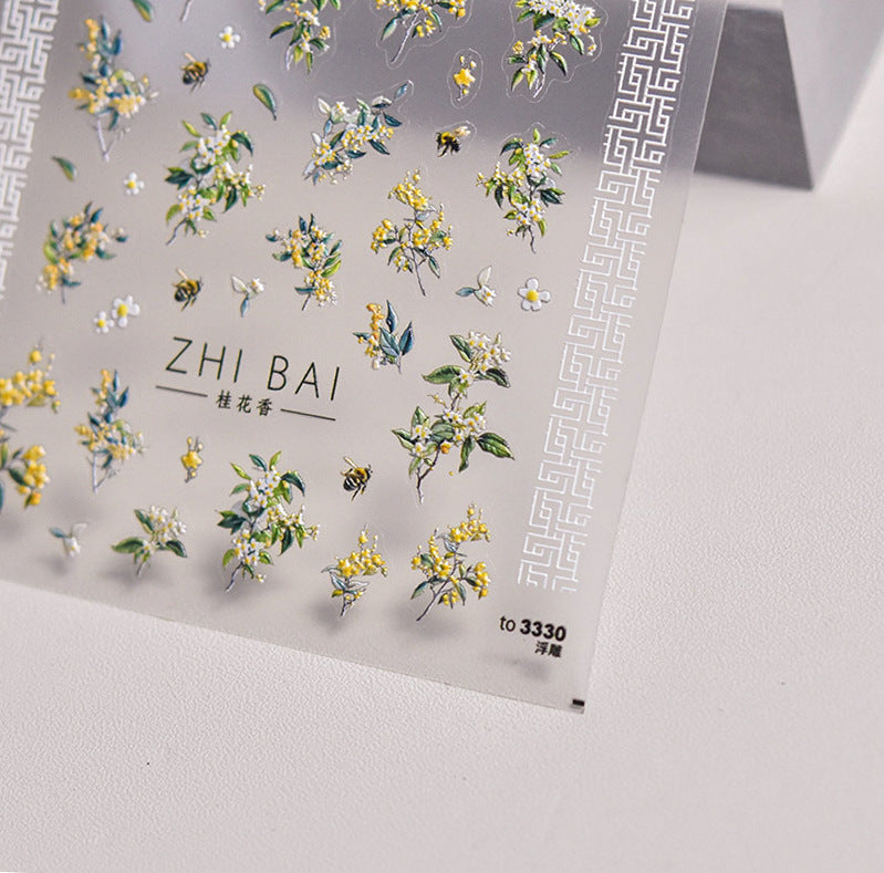 NailMAD Flower Tree Nail Art Stickers Adhesive Embossed Osmanthus Flower Sticker Decals to3330