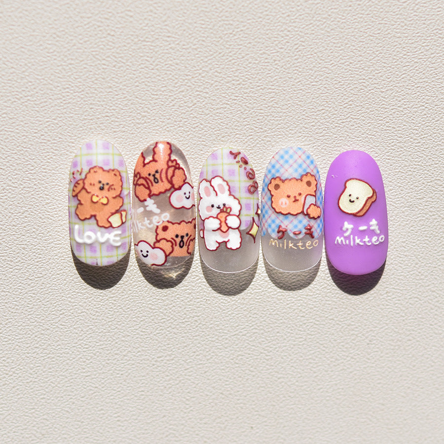 NailMAD Cartoon Bear Nail Art Stickers Adhesive Embossed Lucky Bear with Rabbit Sticker Decals to3508