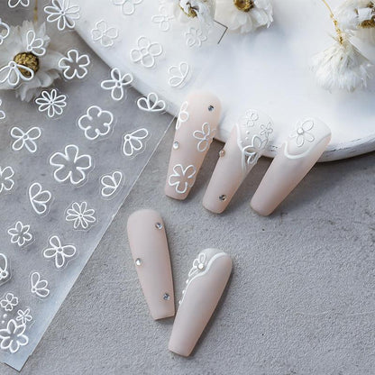 Tensor Nail Art Stickers White Flower Embossed Sticker Decals TS1572 - Nail MAD