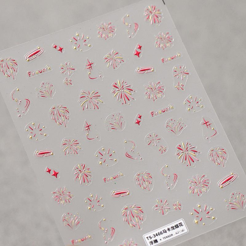 NailMAD Nail Art Stickers Adhesive Slider Embossed Firework Xmas Sticker Decals TS3465 - Nail MAD