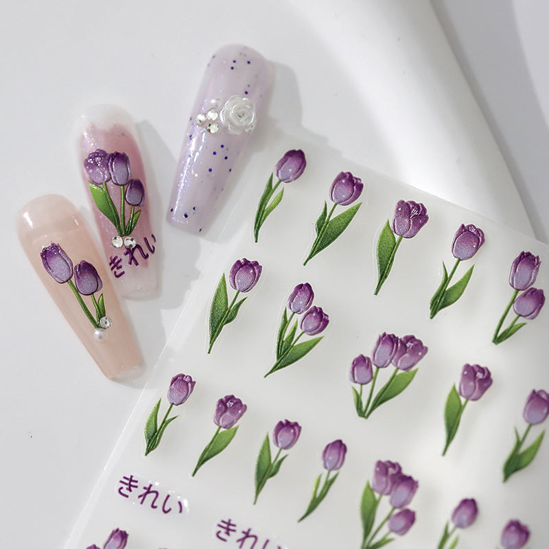 Tensor Nail Art Stickers Purple Tulips Sticker Decals - Nail MAD