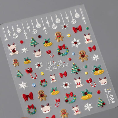 Tensor Nail Art Stickers Christmas Tree Bells Embossed Sticker Decals TL064 - Nail MAD