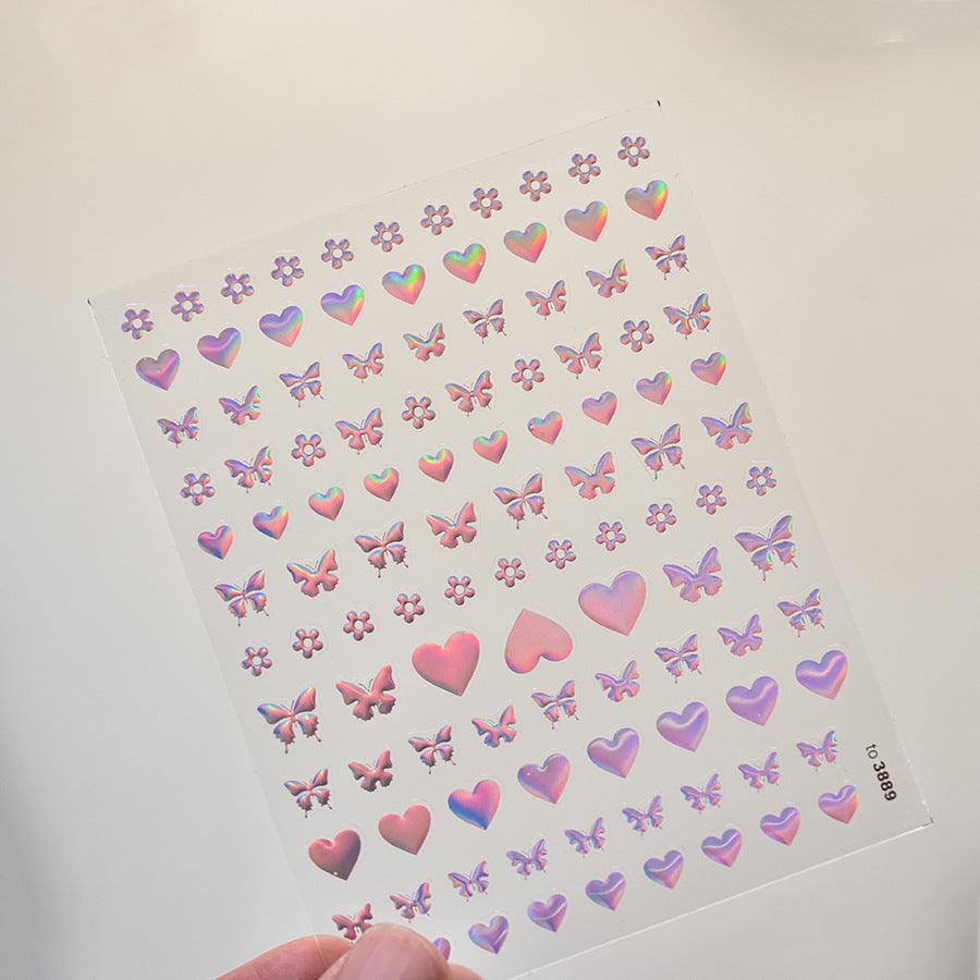 Laser Love Nail Art Stickers Adhesive Embossed Shiny Heart Sticker Decals for Valentine's Day