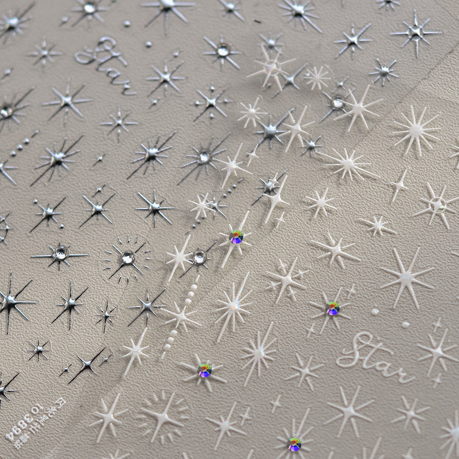 Shiny Star Nail Art Stickers Adhesive Embossed Cross Star with Studs Sticker Decals to3893