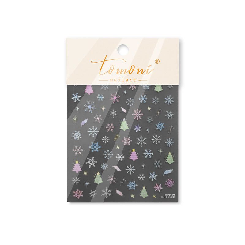 Pastel Snowflake Nail Art Stickers Adhesive Gradient Xmas Tree Sticker Decals to4440