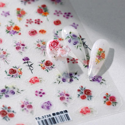 Rose Nail Art Stickers Flowers Adhesive Embossed Sticker Decals TS3738