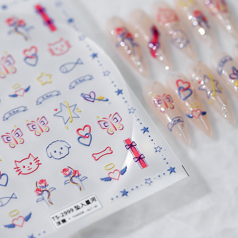 Tensor Nail Art Stickers Embossed Kitten Puppy Sticker Decals TS2998 - Nail MAD