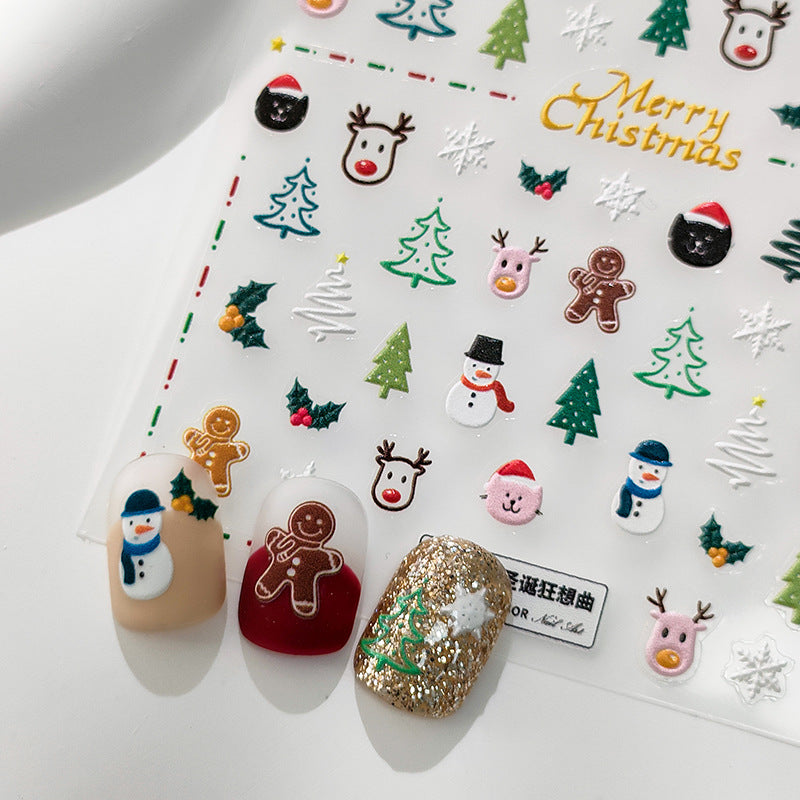 Tensor Nail Stickers Embossed Christmas Tree Elk - Nail MAD