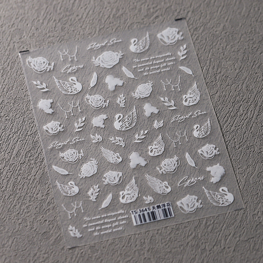 NailMAD Nail Art Stickers Adhesive Slider Swan Flower Sticker Decals M327 - Nail MAD