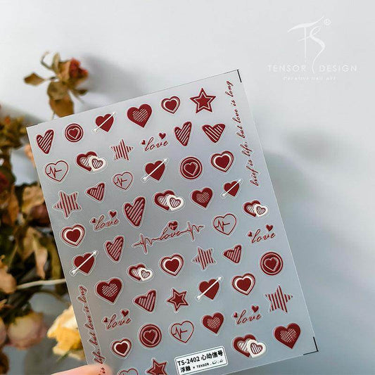 Endless Love Nail Art Stickers Adhesive Slider Embossed Heart Sticker Decals TS2401 - Nail MAD