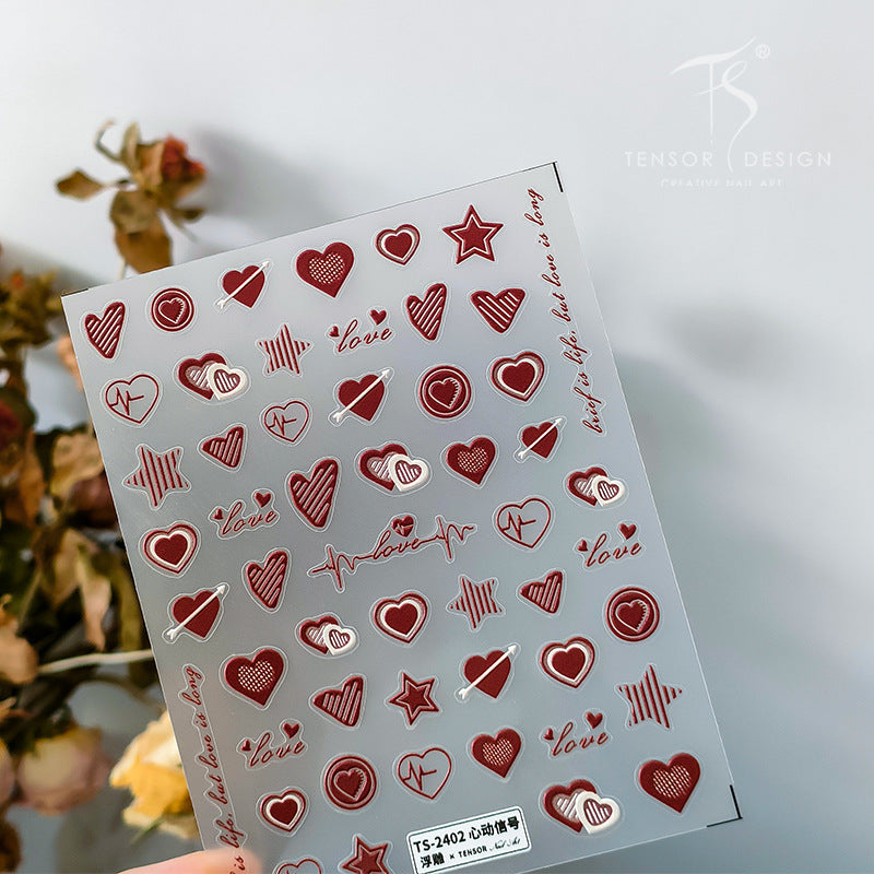 Tensor Nail Art Stickers Embossed Love Heart Sticker Decals TS2401 - Nail MAD