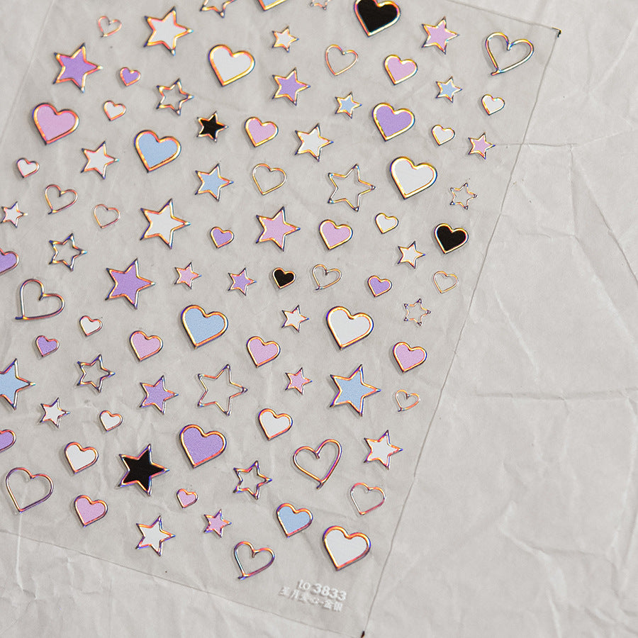 Stars Love Heart Nail Art Stickers Metal Colors Effect Adhesive Embossed Sticker Decals to3833