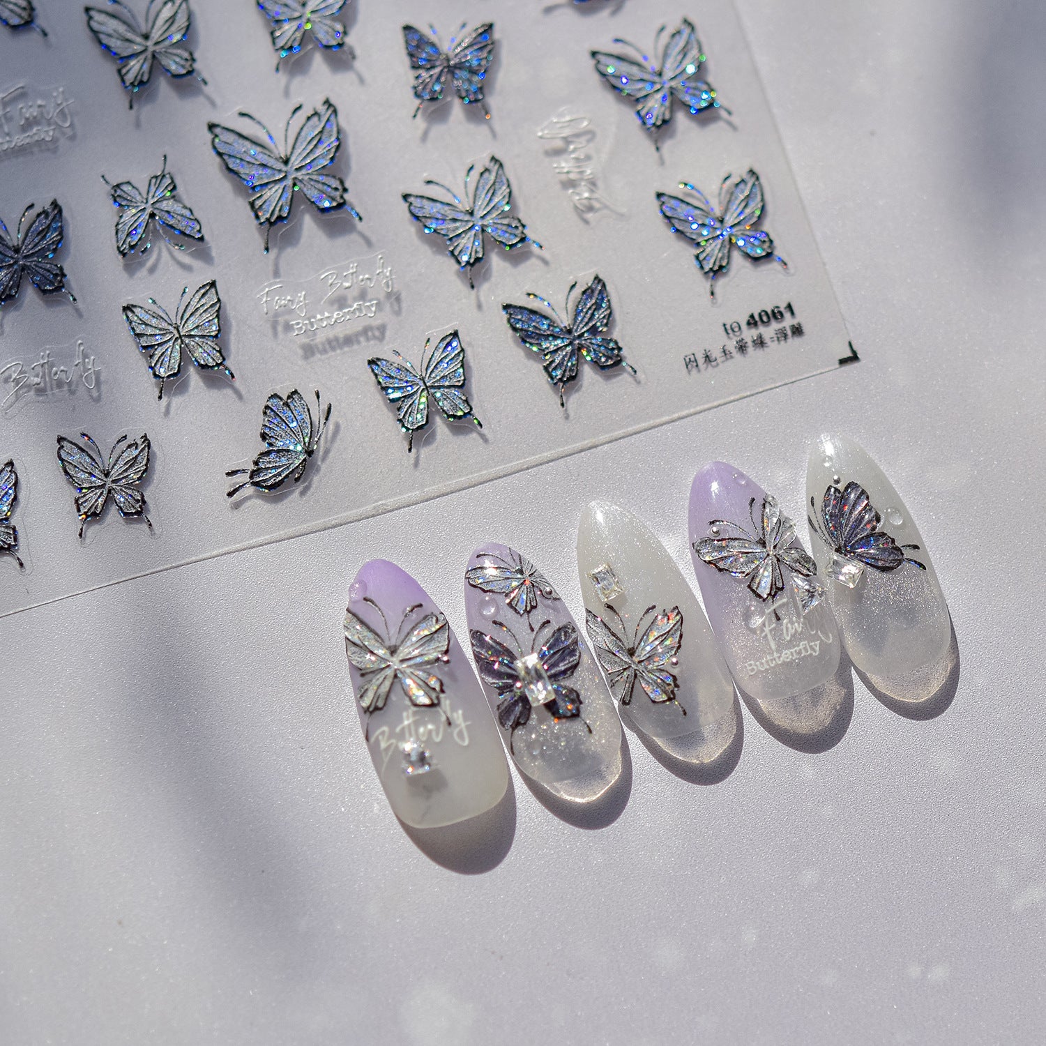 Laser Butterfly Nail Art Stickers Adhesive Embossed Sticker Decals to4061