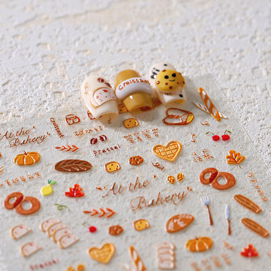 Autumn Nail Art Stickers Pumpkin Bread Adhesive Embossed Sticker Decals TS3819