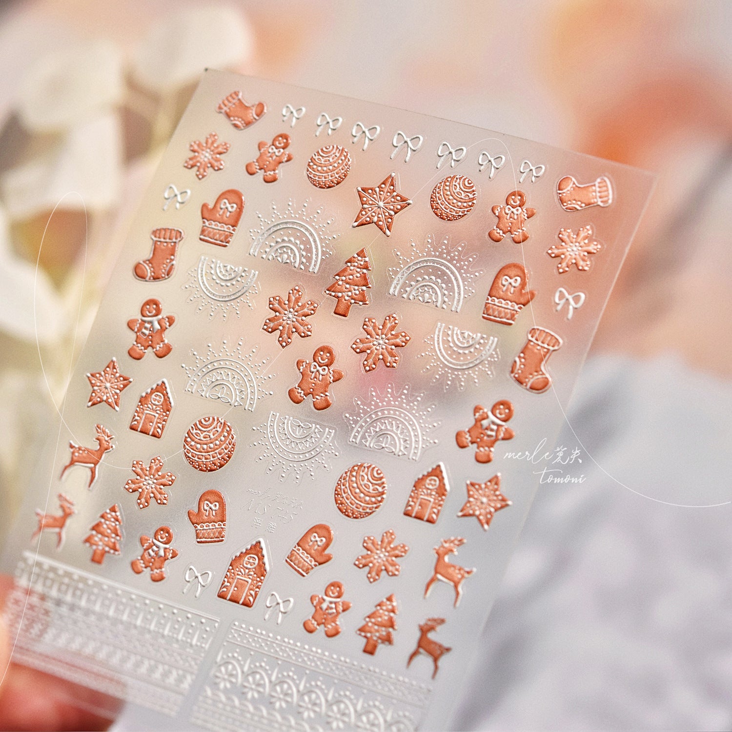 Gingerbread Man Nail Art Stickers Adhesive Embossed Xmas Tree Sticker Decals MS745