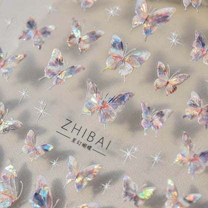 Aurora Shell Light Butterfly Nail Stickers 5D Embossed Pink Wings Nail Decals Nail Accessories to3638 - Nail MAD
