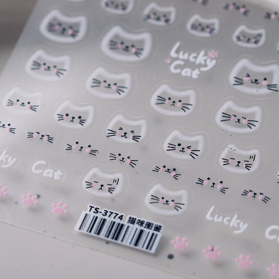 Lucky Cat Nail Art Stickers Adhesive Cute Kitten Sticker Decals TS3774