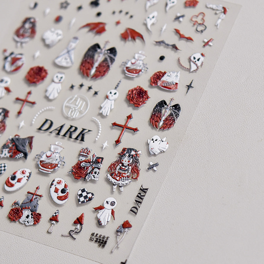 NailMAD Dark Joker Nail Art Stickers Adhesive Embossed Ghost Style Sticker Decals to3328