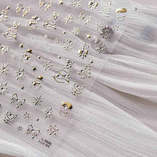 Golden Xmas Tree Nail Art Stickers Adhesive Embossed Winter Snowflake Sticker Decals to3626 - Nail MAD