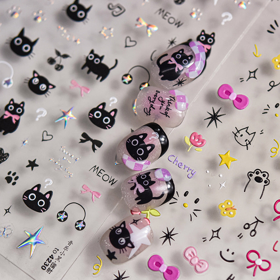 NailMAD graffiti Kitten Nail Art Stickers Adhesive Embossed Cartoon Cat Sticker Decals to4224