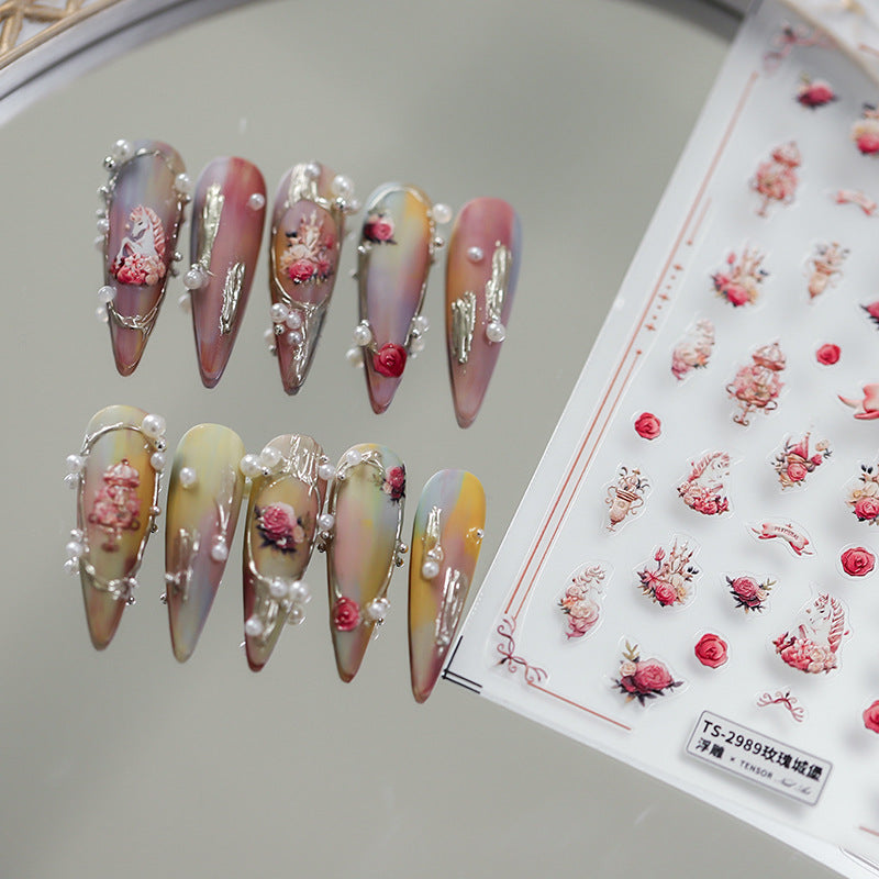 NailMAD Nail Art Stickers Adhesive Slider Embossed Rose Castle Sticker Decals TS2988 - Nail MAD