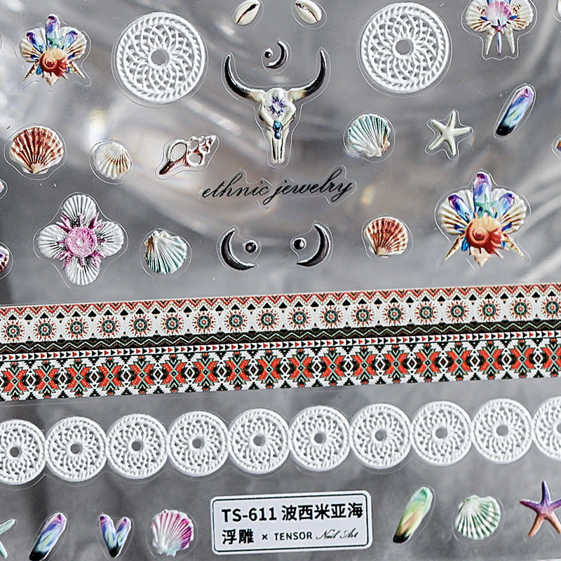 Tensor Nail Art Stickers Starfish Conch Embossed Sticker Decals TS611 - Nail MAD