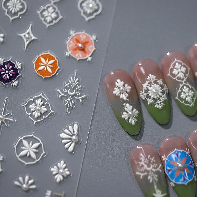 NailMAD Nail Art Stickers Adhesive Slider White Embossed Sticker Decals TL002 - Nail MAD