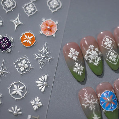NailMAD Nail Art Stickers Adhesive Slider White Embossed Sticker Decals TL002 - Nail MAD