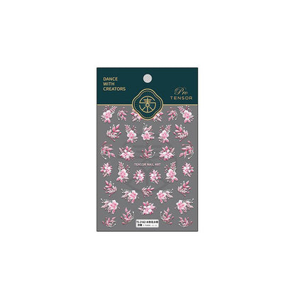 Tensor Nail Art Stickers Pink Flowers Embossed Sticker Decals - Nail MAD
