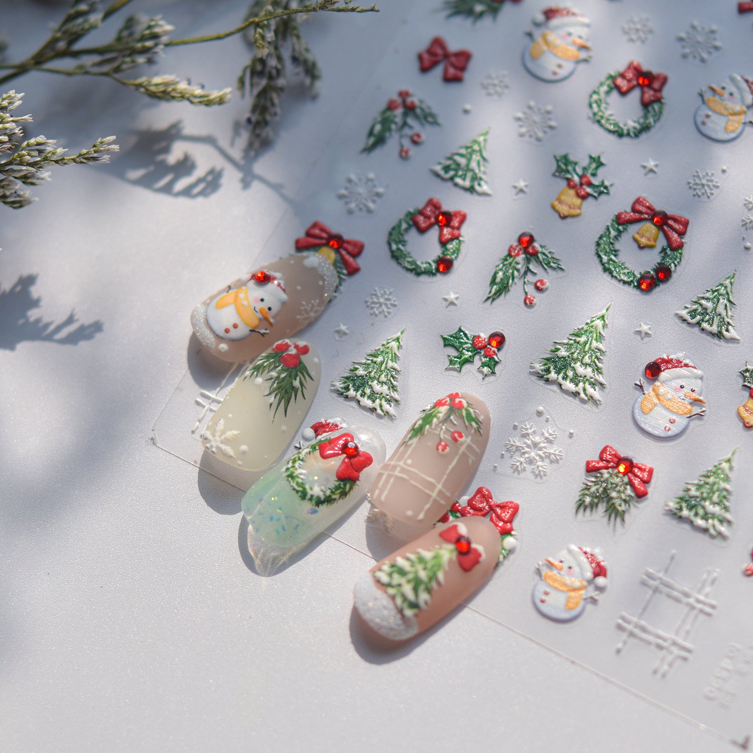 NailMAD Nail Art Stickers Christmas Tree Snowman Adhesive Embossed Sticker Decals to4590