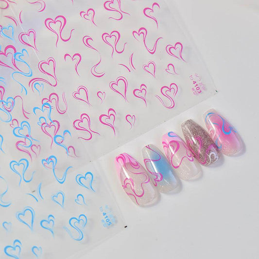 Love Heart Nail Art Stickers Colorful Ribbon Heart Shape Adhesive Sticker Decals to4103 - Nail MAD