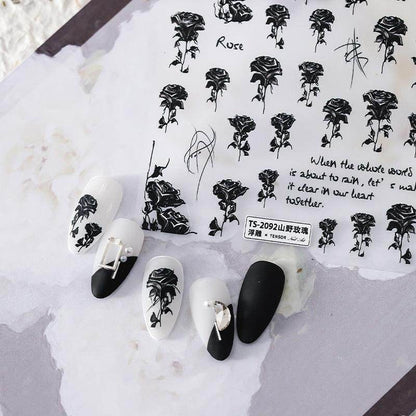 Nail Art Stickers Adhesive Slider Black Rose Sticker Decals - Nail MAD
