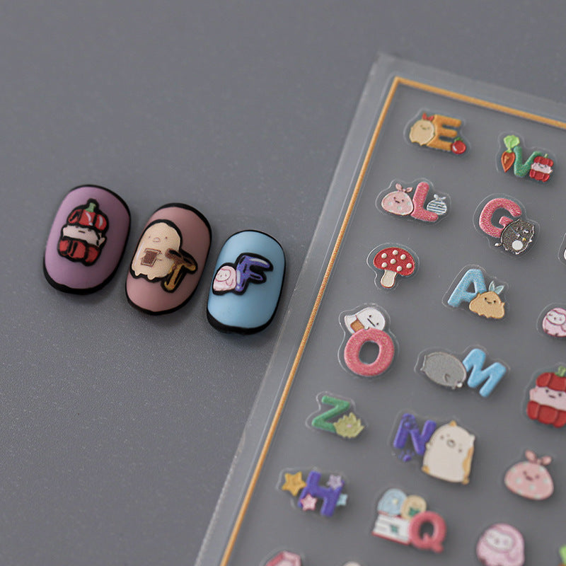 NailMAD Nail Art Stickers Adhesive Slider Cartoon Alphabet Embossed Sticker Decals - Nail MAD