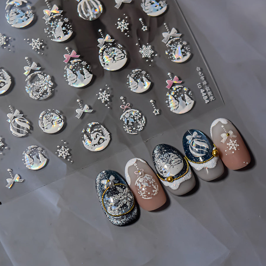 NailMAD Aurora Crystal Ball Nail Art Stickers Adhesive Embossed Snowball Sticker Decals to4483